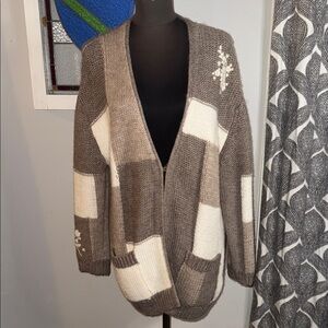 Johnny Was Alpaca Wool Blend Patchwork Cardigan Sweater SZ Small
